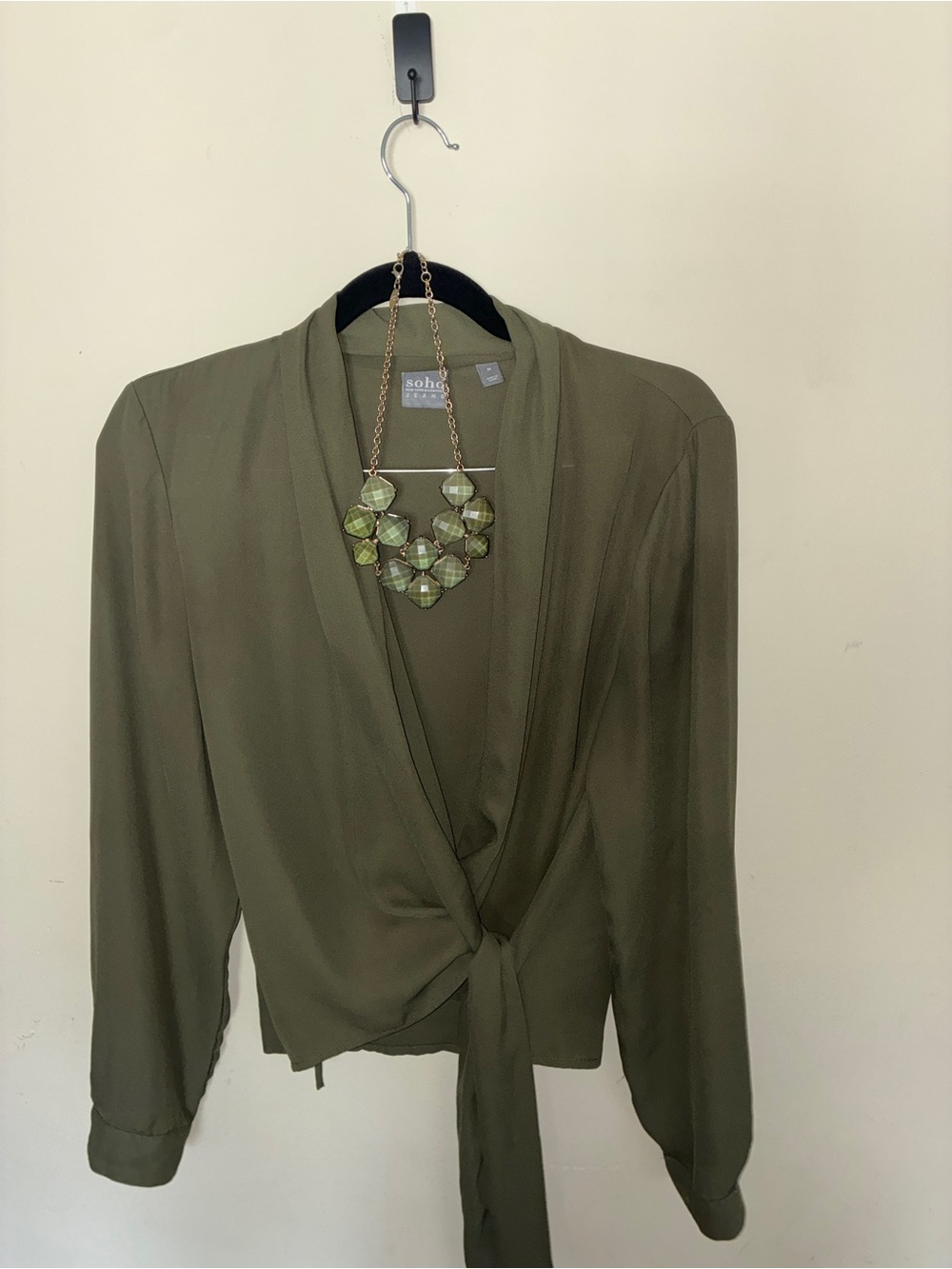 NY & Co.Soho Olive Green Tie-Front Wrap Top